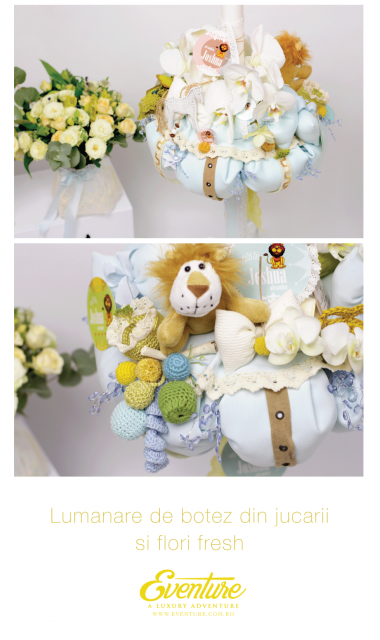 Lumanare de botez pentru cu orhidee si leuti pentru baieti, 65x4 cm, Baby Lion  3